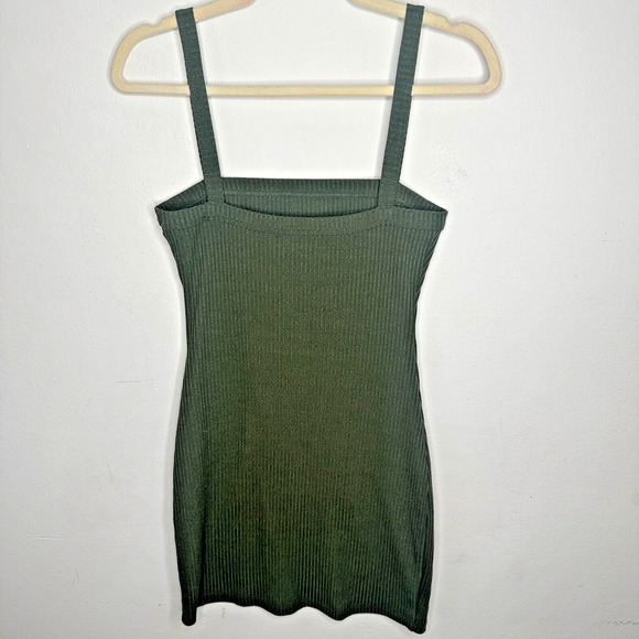 Lovers & Friends Army Green Square Neck Thin Strap Rib Knit Bodycon Mini Small - Picture 7 of 14